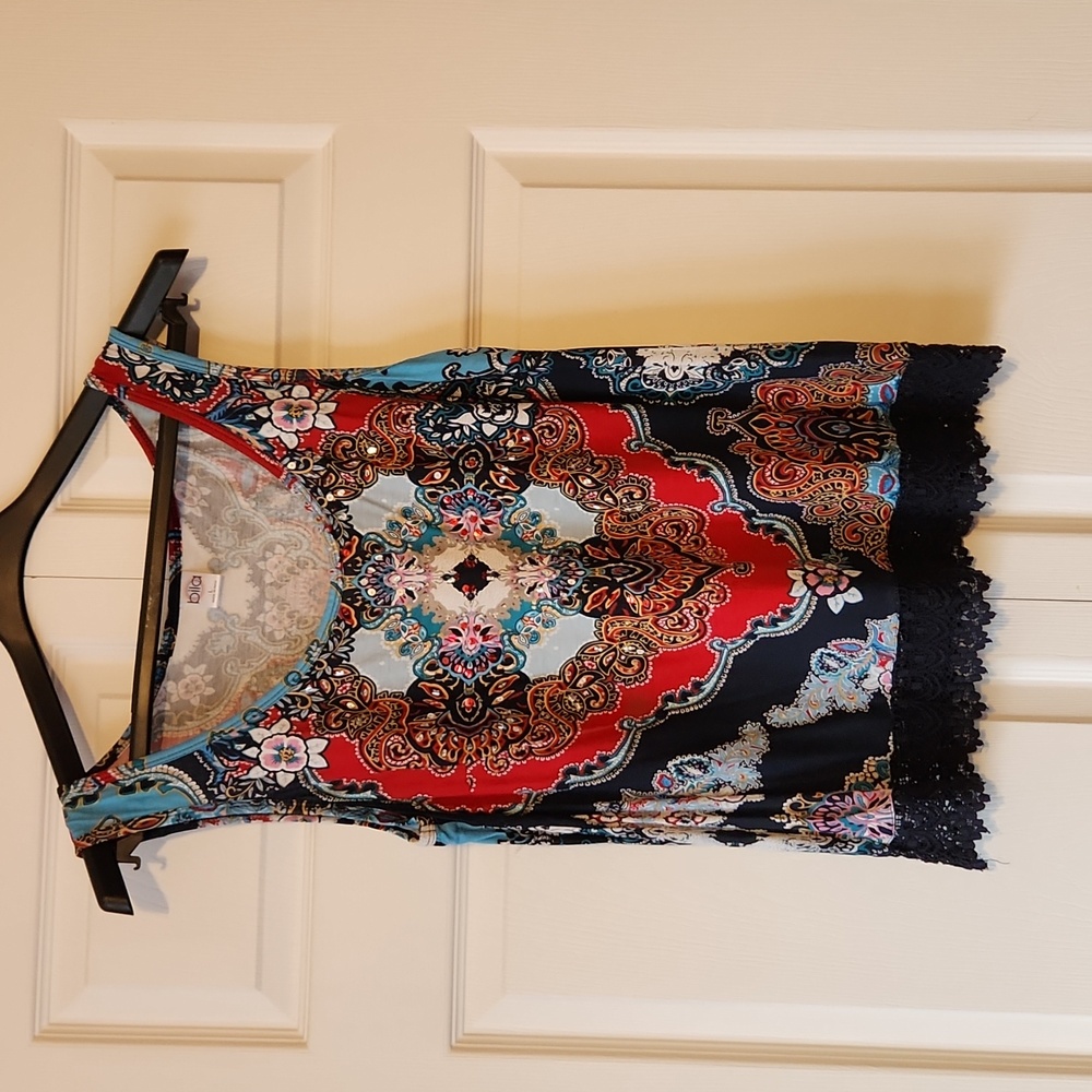 Bila Like New Mulitocolored Navy Embellished Pattern Tank Top - L